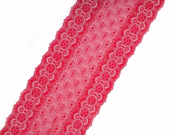 Stretch Lace red color, elastic lace trim, lingerie lace, red color lace, wide lace, lace width 9,05 inch, lace 23 sm, lace per metre Nr2420