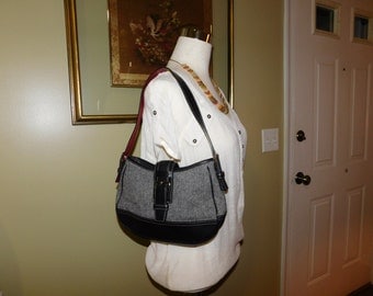 COACH~Wool Hobo Shoulder Bag Purse with Black Leather Trim