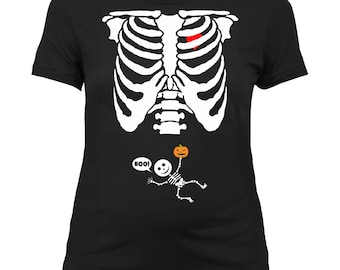Halloween Maternity Shirt Pregnancy Reveal Baby Announcement T Shirt Pregnant Gifts Skeleton Mommy To Be New Baby TShirt Ladies Tee -SA474