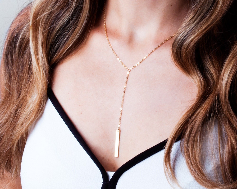 Bar Lariat Necklace Simple Gold Y Necklace Personalized Bar