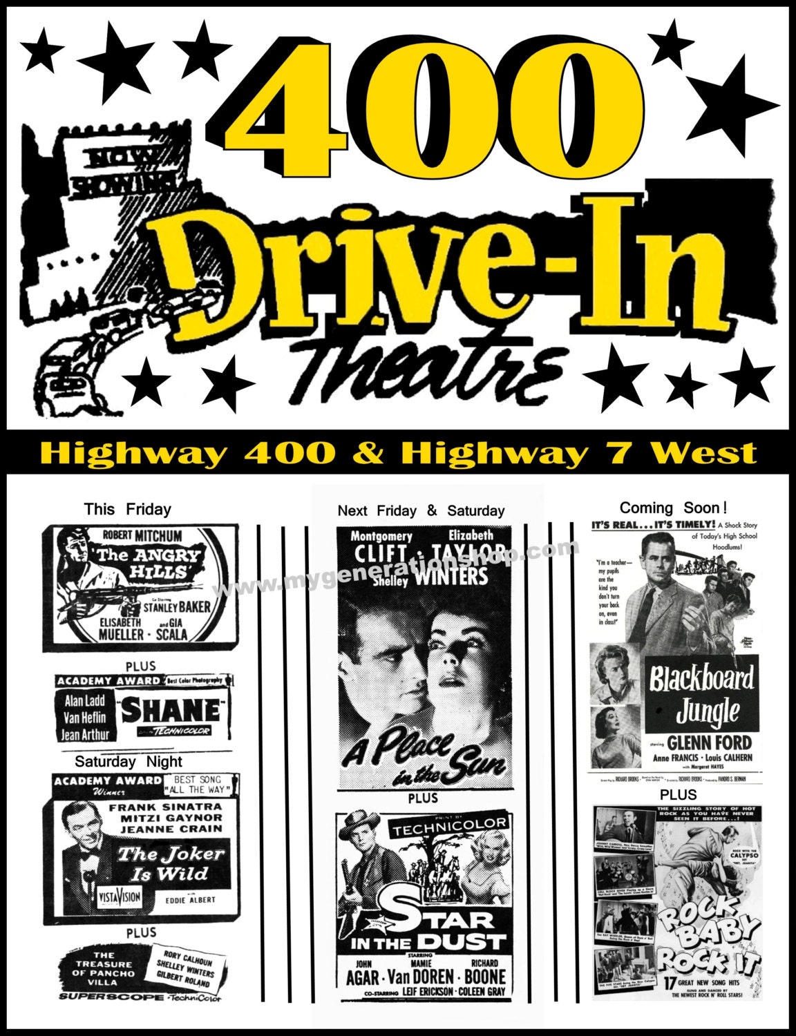 Drive In Movie Theatre Poster 1950s 400 Drive In Near 4239