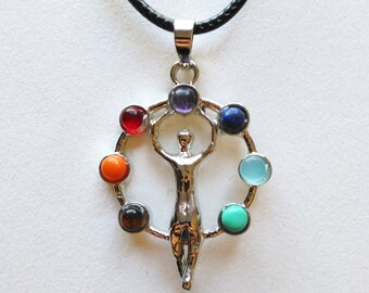Items similar to Chakra Necklace with Healing Hand Pendant, Healing ...