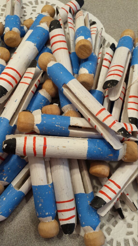 Vintage Clothespins Painted Red White & Blue Clothespins