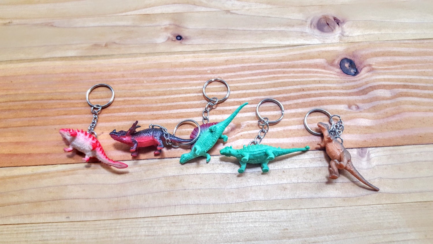 Keychain 5 Pack of Dinosaur Keychains Triceratops Trex Party