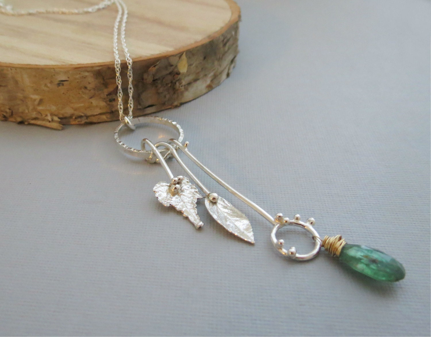 Cast Leaf Charm Necklace Sterling Silver Jewelry Kyanite