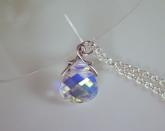 Swarovski Crystal Aurora Borealis Briolette Pendant Necklace, Swarovski Crystal, Crystal Necklace, Gifts for Her,