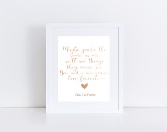 Oasis Live Forever Lyric Print, Real Foil Print, Oasis Print, Home Decor, Wall Art, Gold Foil