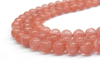 Cherry Quartz, 8mm Beads, Pink Beads, Glass Beads, 6mm Beads, 8mm Glass Beads, 6mm Glass Beads, Pink Glass Beads, Pink Glass, Beads 8mm