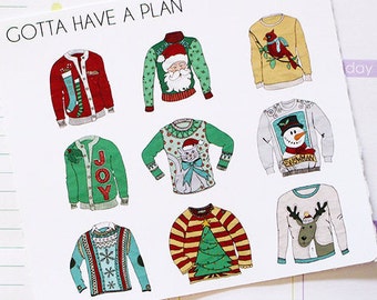 Planner Stickers Tacky Christmas Sweater for Erin Condren, Happy Planner, Filofax, Scrapbooking
