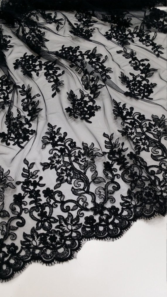 Black lace fabric by the yard France Lace Alencon Lace