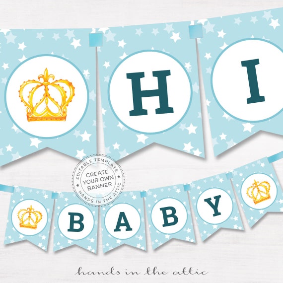 blue baby shower banner boys little prince stars