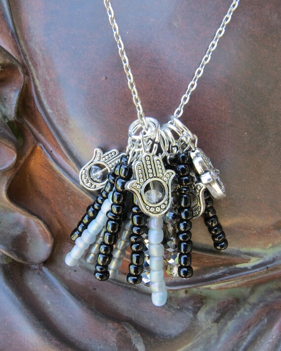 Dangling Multi Beaded Hamsa Necklace