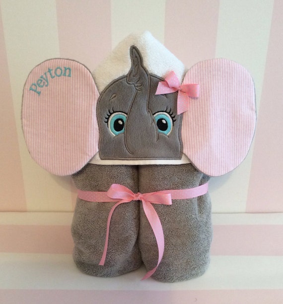 Elephant Embroidered Personalized Hooded Towel Personalized