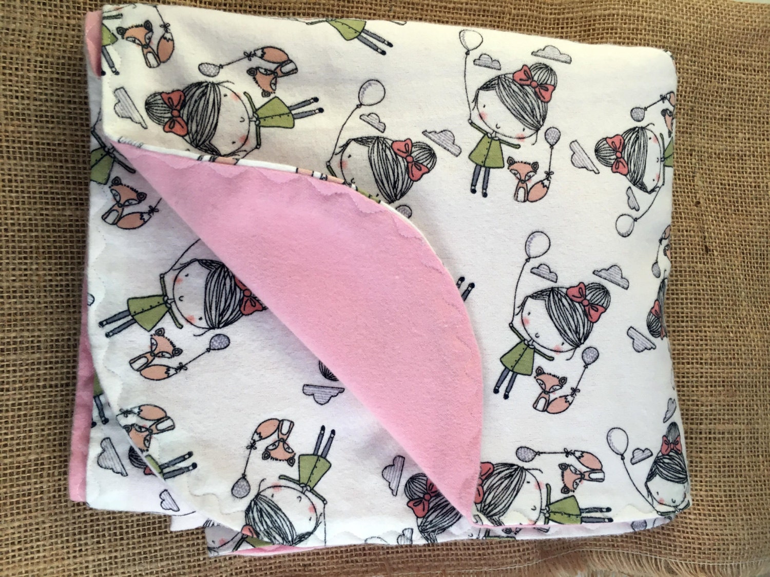Pink and White Girl with Balloon Swaddle BlanketDouble Sided