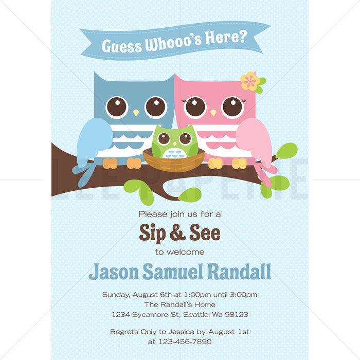 ssb001 sip and see invitation boy owl sip and see invite ssb001 sip and see invitation boy owl sip and see invite