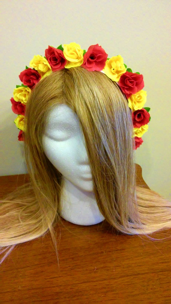 Flower Headband Rose Crown Spanish Flag by WhiteRabbitFlowers