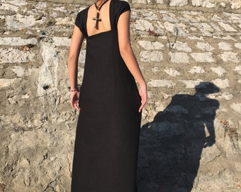 Long Linen Dress, Black Linen Dress, Black Dress, Long Black Dress, Open Back Kaftan, Maxi Caftan, Prom Dress, Beach Dress, Boho Dress