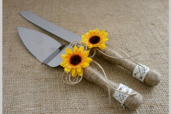  Cake  Knife  Set  Wedding  Cake  Serving Knife  Sunflower rustic 