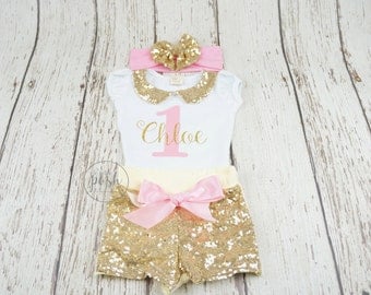 first birthday outfit, 2nd birthday outfit, girl birthday outfit, gold and pink outfit, princess birthday outfit, girl birthday top, 1st