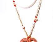 Soutache Red Heart Pendant Necklace Gold