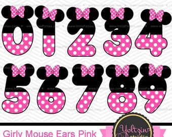 Minnie Mouse clipart numbers Ears pink Black age digital clip art mimi png images cliparts polka dots