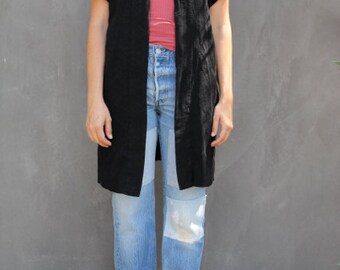 vintage black silk kimono wrap top jacket raw