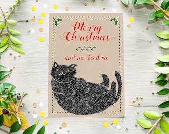 Cat Christmas Card, Funny Cat Postcard, Holiday cards, hannukah card, winter card, cat card, grumpy cat, funny christmas card, printable