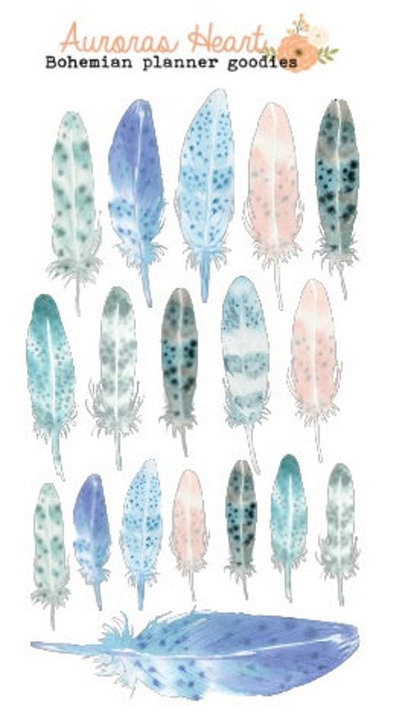 feather soft watercolor planner stickers boho by aurorasheart