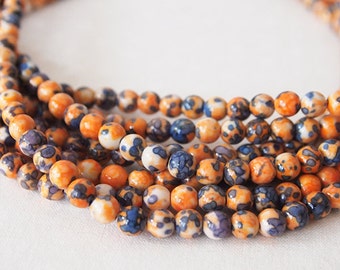 Strand Gemstone Beads Jade Dyed Orange Blue Round Size 6mm Quantity 64 Beads