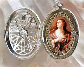 Saint Mary Magdalene Handmade Locket Necklace Catholic Christian Religious Jewelry Medal Pendant