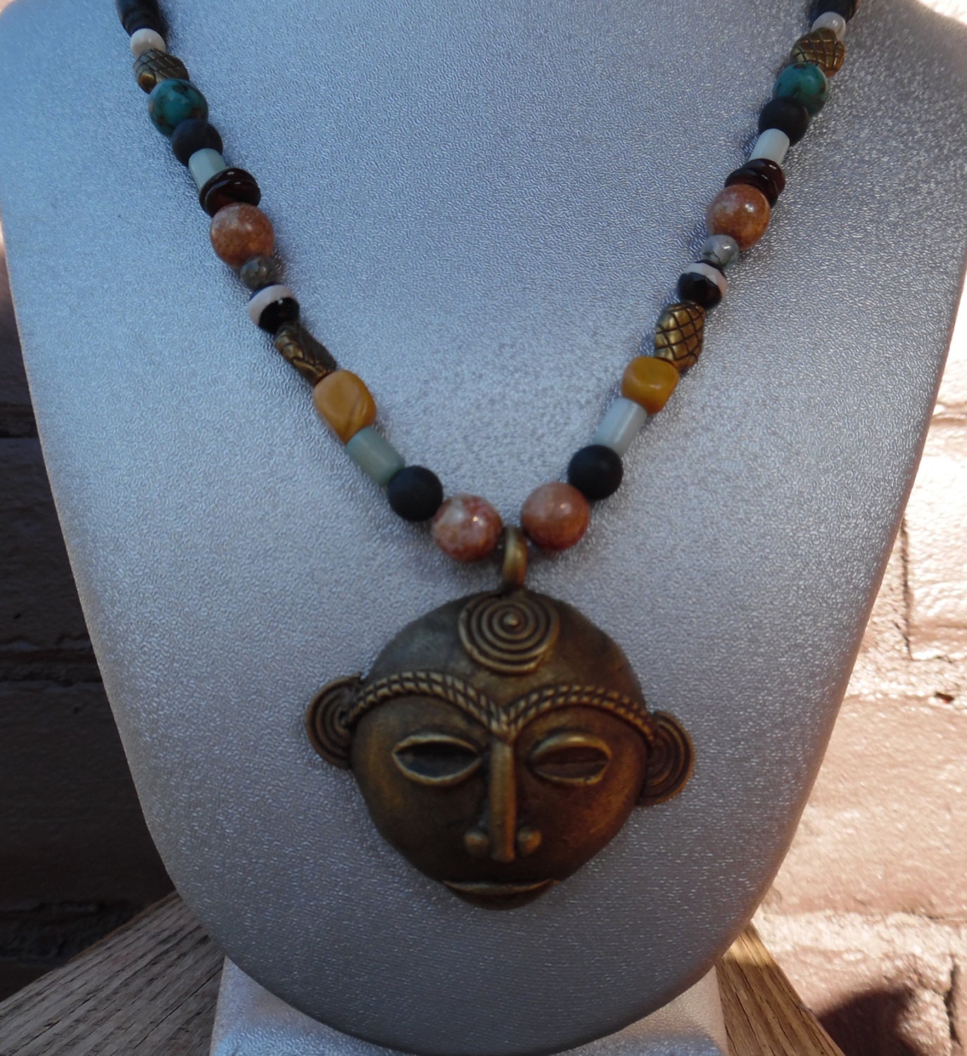 Beaded Necklace African Tribal Mask Rbg Pan African By Kamsmother