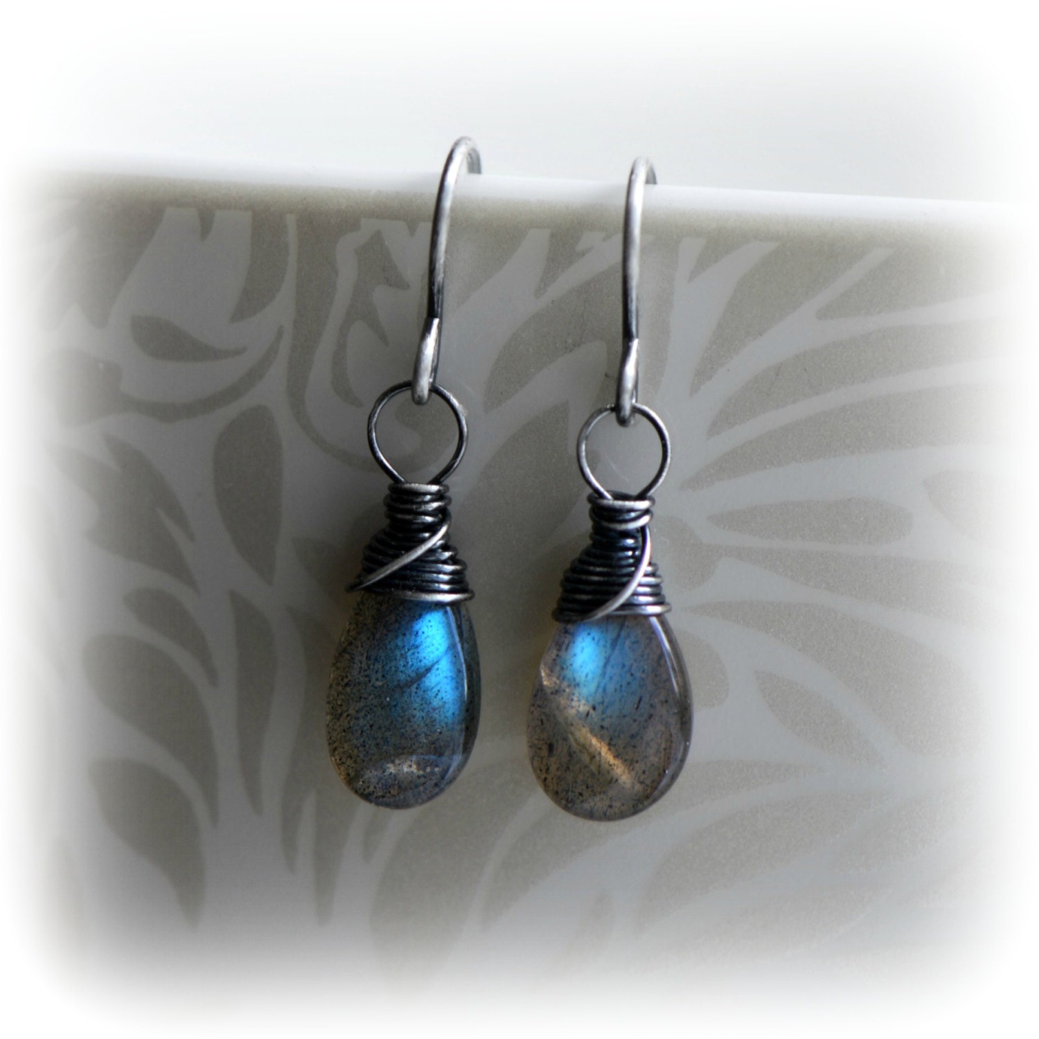 Labradorite Earrings Blue Labradorite Dangle Earrings by Blissaria