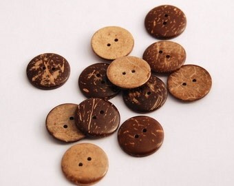 6 Coconut Shell (25 mm) Buttons, (1 Inch), 2 Holes-Natural/Recycled Coconut Shells- Wooden Buttons, Set of 6 (RCO2501)