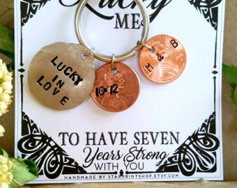 7th Anniversary Penny Keychain, Copper Anniversary, 7th Anniversary Gift, Anniversary Penny, Hand Stamped Penny, Copper Anniversary Gifts