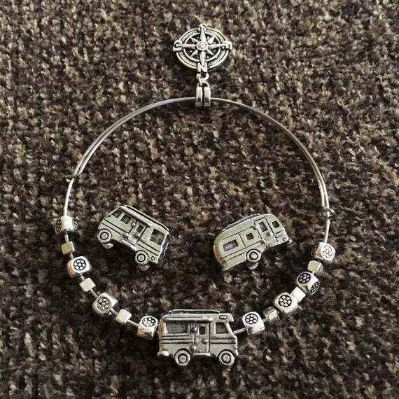 RV Charm Bracelet with Camp Charm Adjustable Silver Charm