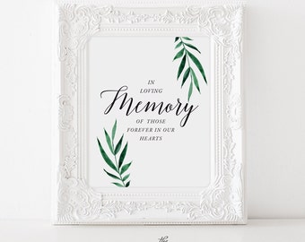 In Loving Memory Wedding Sign , In Memory Sign , In Memory Leaves Sign , Printable Wedding Sign Leaves , 8x10 , Instant Download