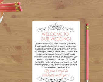 Printable Wedding Welcome Letter Instant by AllTheRagePrintables