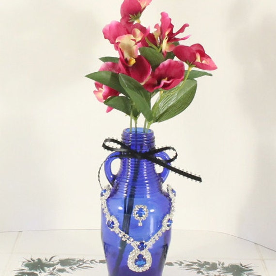 Vintage Style Royal Blue Vase Accented with Royal Blue and