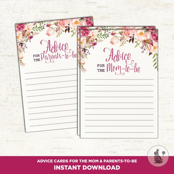 Floral Baby Shower Advice Cards. Bohemian Floral Baby Shower Game. Advice for Parents and Mom To 