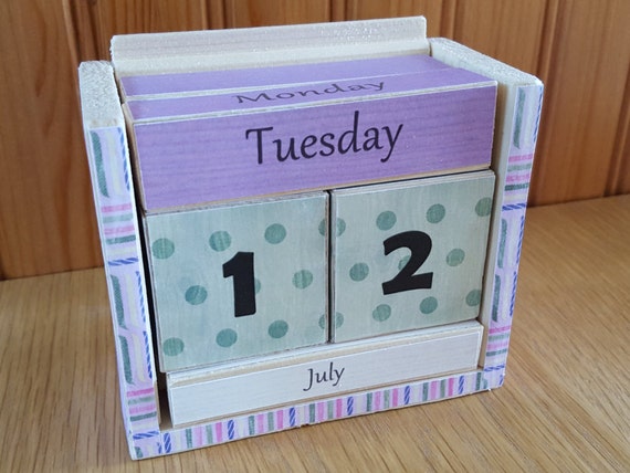 Calendar wood block perpetual calendar wood by SaltCreationsUK