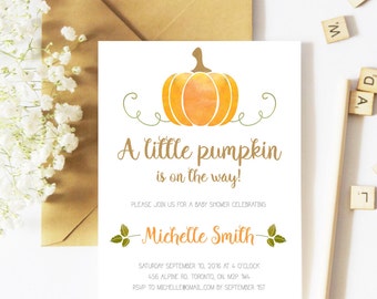 Fall Baby Shower Invitation, Pumpkin Baby Shower Invitation, Baby Shower Invite, Girl, Gender Neutral, Little Pumpkin