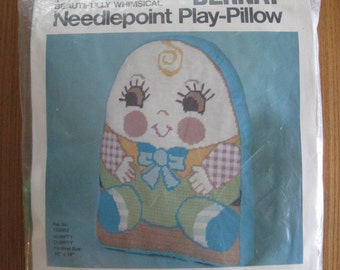 Humpty Dumpty Needlepoint Play-Pillow, Bernat, 1976, Vintage