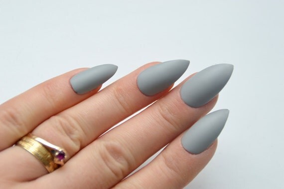Matte grey stiletto nails stick on nails press on by LooveBeauty