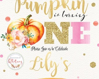 Our Little Pumpkin is Turning One First Birthday Digital + Printable Invitation Design