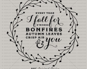 Fall SVG I Fall for you SVG cut file. Cricut Explore and more. Cut or Printable. Thanksgiving, Fall and Autumn Wreath Quote Vector SVG