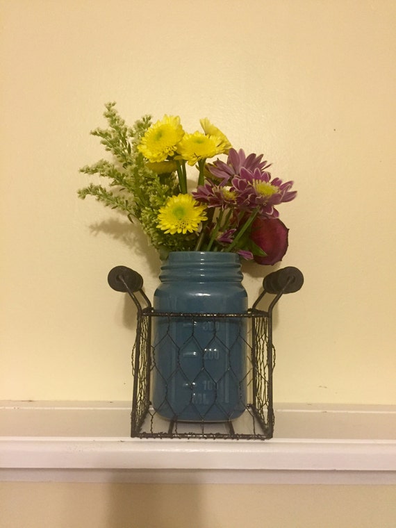 Farmhouse Decor Farmhouse Vase Mason Jar Vase Chicken Wire