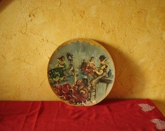 Assiette bois peinte Rionso. Danses espagnoles. Flamenco. No copy. Vintage.