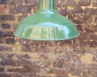 1930s green industrial pendant light: rewired and PAT tested