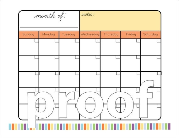 Blank Monthly Calendar Printable 8.5 x 11 inch Digital