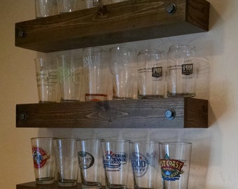Custom Stained Wooden Floating Shelves - Pine and Birch